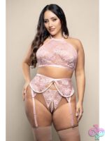 Bralette, Garter Belt & Crotchless Pearl G-String in Light Pink – Queen Size - Image 2