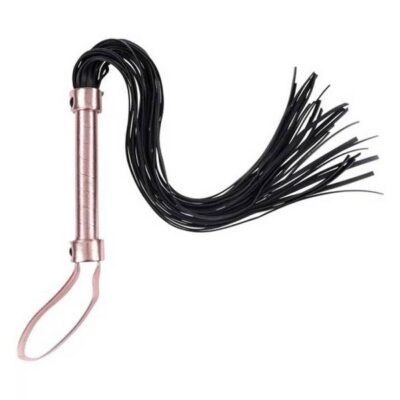 Brat Flogger Black Rose Gold by Sportsheets — 30 faux leather falls with gold handle