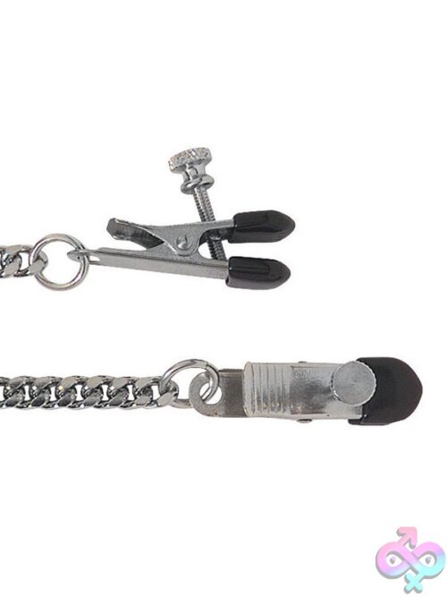 Broad Tip Adjustable Nipple Clamp With Jewel Chain – Silver - Image 3