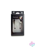 Adjustable wide alligator-style beaded nipple clamps in silver metal with pink beads by Spartacus
