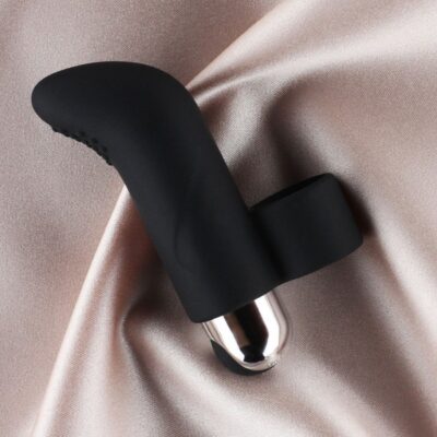 Brook 10-mode bullet vibrator with textured finger sleeve in black and purple