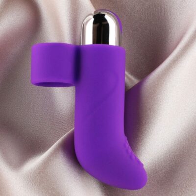 Brook 10-mode bullet vibrator with textured finger sleeve in black and purple