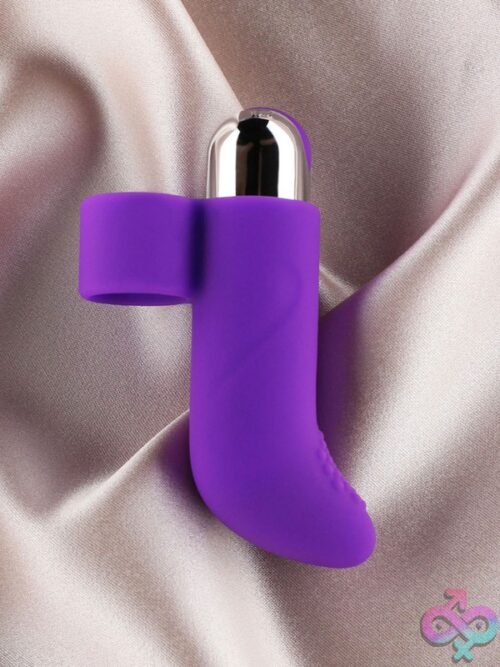 Brook 10-Mode Bullet Vibrator With Textured Finger Sleeve In Black And Purple