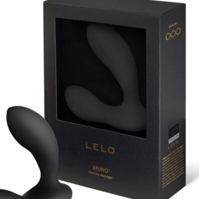 Ergonomic black silicone prostate massager with dual-arm design by Lelo