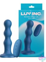 Beaded strap-on vibrator in blue premium silicone by Luv Inc with wireless remote
