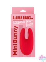 Compact red rabbit-style silicone vibrator by Luv Inc shown against a neutral background