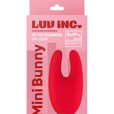 Compact red rabbit-style silicone vibrator by Luv Inc shown against a neutral background