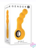 Bumble vibrating anal beads in gold silicone with chrome ring handle by Gender X