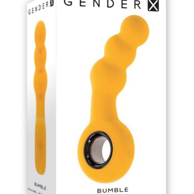 Bumble vibrating anal beads in gold silicone with chrome ring handle by Gender X