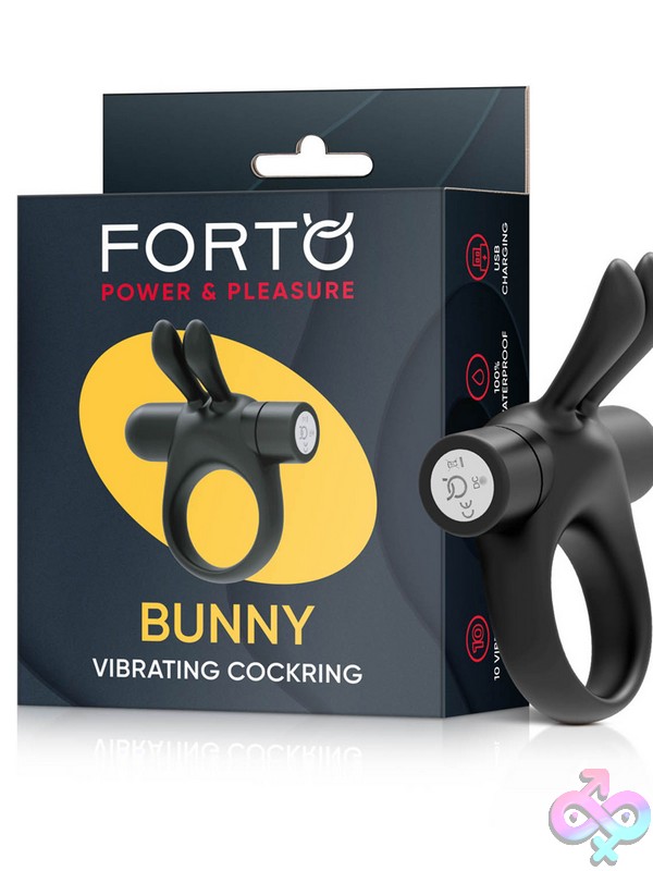 Discreet-Toys-Bunny-Vibrating-Cockring-Black-Nu-Fo-5004-05 Bunny Vibrating Cock Ring In Black Silicone By Forto