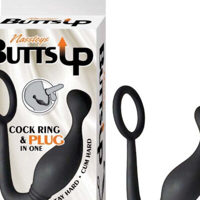 Bendable black silicone P-spot cock ring and plug by Nasstoys