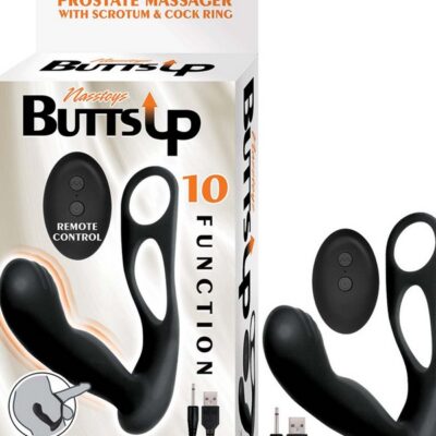 Triple-zone black silicone prostate massager with cock ring and wireless remote by Nasstoys