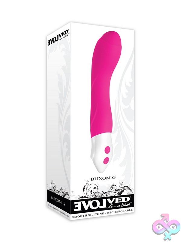 Discreet-Toys-Buxom-G-Nu-En-Rs-3251-2 Curved Bulbous-Head G-Spot Vibrator In Pink Silicone With Pearl-Finish Handle By Evolved Novelties