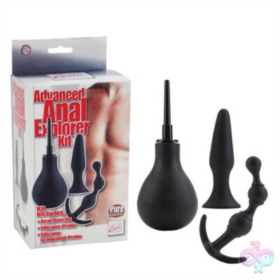 Anal Explorer Kit in black by CalExotics — silicone probes and douche bulb set