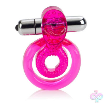 Dual Clit Flicker pink vibrating cock and ball ring by CalExotics