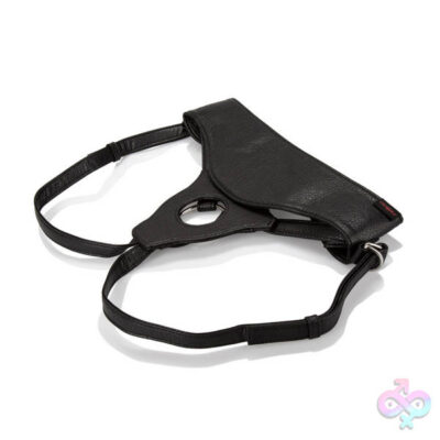 Her Royal Harness the Queen boxed black vegan leather strap-on harness by CalExotics