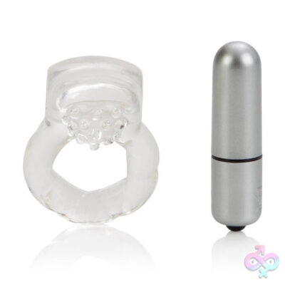 Lovers Delight Nubby Rechargeable Vibrating Cock Ring by CalExotics — Clear
