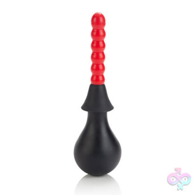 Ribbed Anal Douche by CalExotics in red with EZ squeeze bulb and ribbed attachment