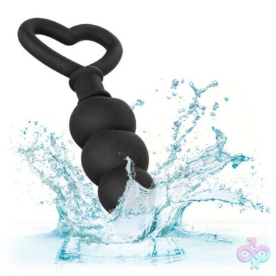Silicone Love Probe black anal probe by CalExotics — tapered shaft with heart-shaped retrieval ring
