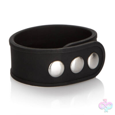 Silicone Tri-Snap Erection Ring in black by CalExotics — adjustable body-safe cock ring