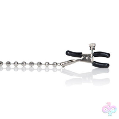 Silver Beaded Nipple Clamps by CalExotics — adjustable rubber-coated clamps with beaded chain connector