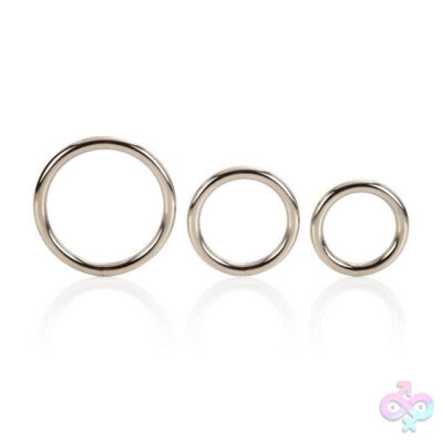 Silver Ring 3 Piece Set by CalExotics — steel-core cock rings with silver plating