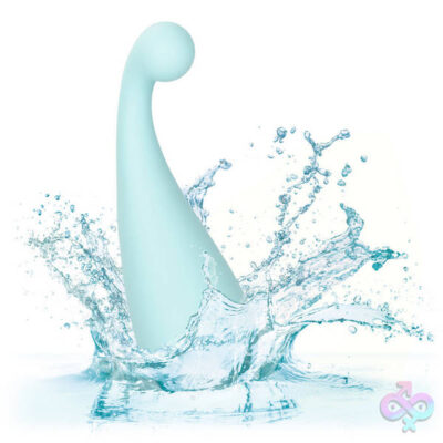 Slay ThrillMe clitoral vibrator in blue by CalExotics — curved teardrop design with single-button control