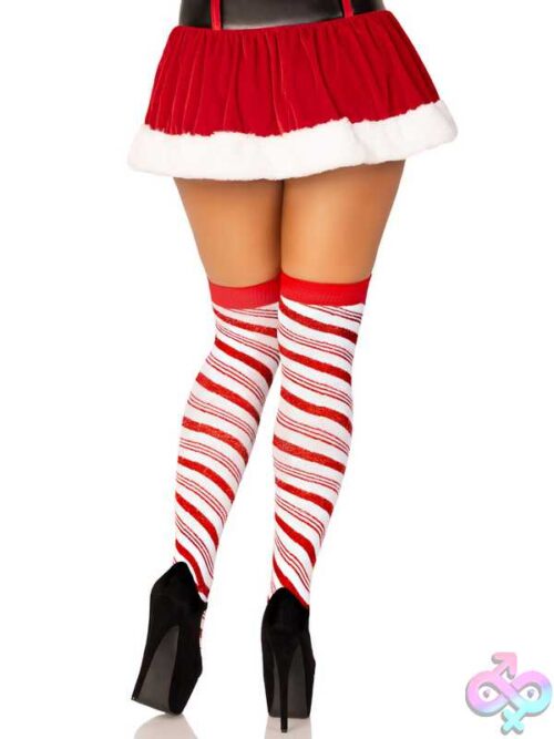 Candy Cane Lurex Striped Socks - Over The Knee - Os - White/Red - Image 2