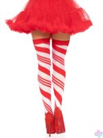 Candy Cane Thigh High - One Size - White/red
