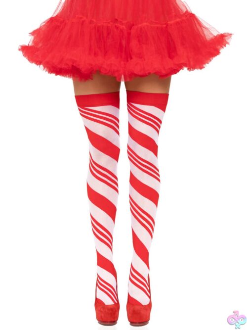 Candy Cane Thigh High - One Size - White/Red - Image 3