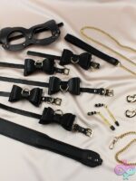12 piece black PU leather couples kink set with cuffs, collar, paddle, and storage case by Edonista
