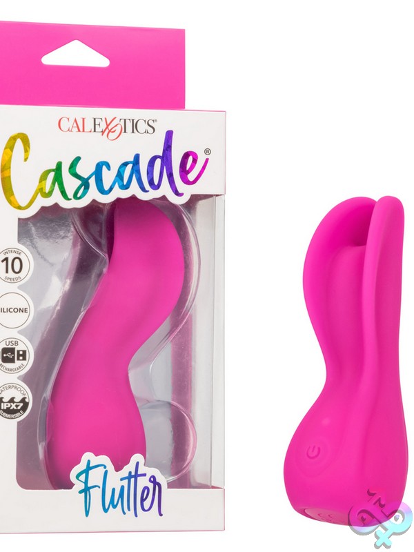 Discreet-Toys-Cascade-Flutter-Nu-Se-4370-97-3 Pink Flexible Bunny Ear Vibrator With Dual Flutter Tips By California Exotic Novelties