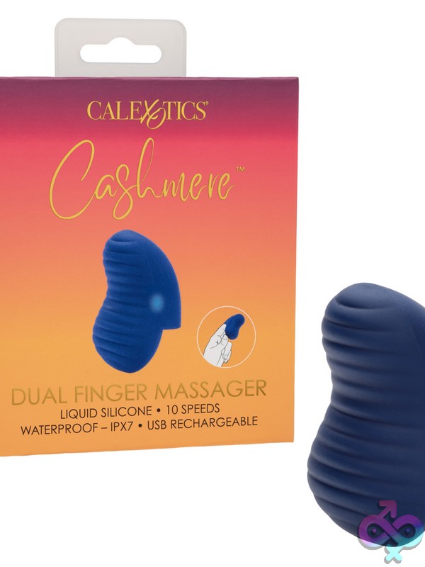 Discreet-Toys-Cashmere-Dual-Finger-Massager-Nu-Se-4364-07-3 Bendable Blue Dual Finger Massager In Liquid Silicone By California Exotic Novelties