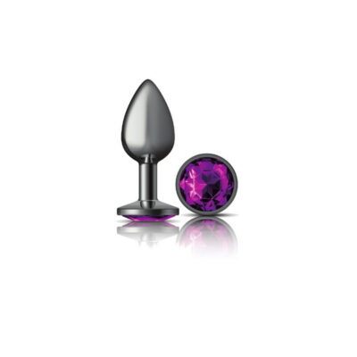 Metal Butt Plug Round Purple Gem Cheeky Charms by Viben gunmetal anal plug