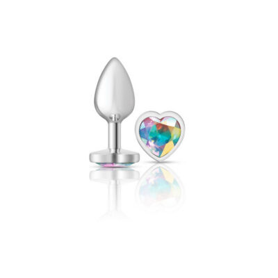 Silver metal butt plug heart with clear iridescent gem by Viben — Cheeky Charms