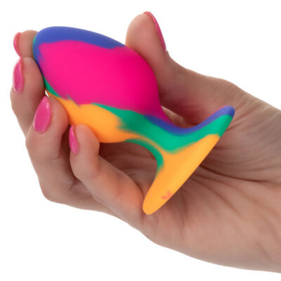 Cheeky Medium Tie Dye Plug by CalExotics — colorful silicone anal plug with suction-cup base
