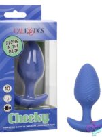 Large glow-in-the-dark vibrating butt plug in blue silicone by California Exotic Novelties