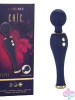 Chic Poppy mini wand vibrator in blue with gold-plated accents and flexible silicone neck by California Exotic Novelties