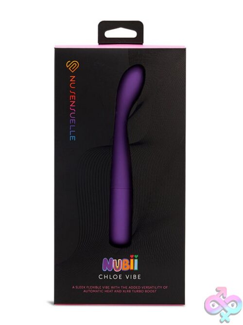 Nu Sensuelle Chloe Nubii Warming G-Spot Vibrator In Blue And Purple On A Soft Neutral Background
