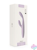 Slim pastel lilac rabbit vibrator with flexible clitoral arm and app control by Svakom