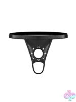 Open-front black cire studded fetish thong in L/XL by Male Power