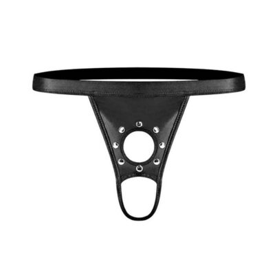 Open-front black cire studded fetish thong in L/XL by Male Power