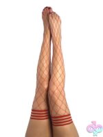 Large diamond red fishnet thigh-high stockings by Kixies