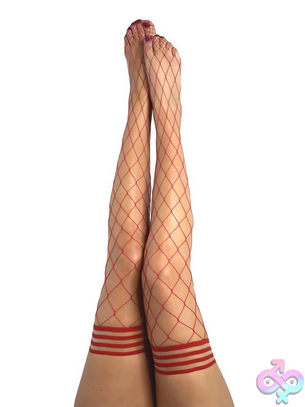 Discreet-Toys-Claduia-Large-Diamond-Red-Fishnet-Size-B-Nu-Kx-1327B Large Diamond Red Fishnet Thigh-High Stockings By Kixies