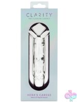 Curved clear borosilicate glass dildo with circular handle, Hera's Caress by Creative Conceptions