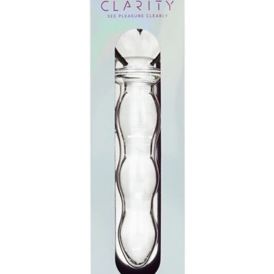 Hera's Cascade curved clear borosilicate glass dildo with heart-shaped handle by Creative Conceptions