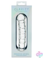 Seraphic Spiral hand-blown borosilicate glass dildo in clear with spiral texture by Creative Conceptions