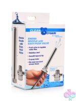 Silver stainless steel enema nozzle with push valve and five-hole diffuser tip by CleanStream