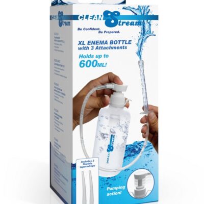 XL white ABS plastic enema bottle with 3 nozzle attachments and flexible tubing by Xr - Clean Stream