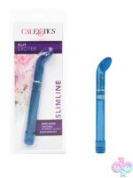 Spoon-shaped blue clitoral vibrator with glittered ABS and Rubber-Cote finish by California Exotic Novelties